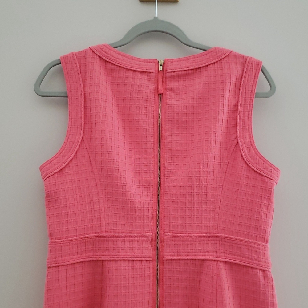 Liz Claiborne Midi Sheath Dress 8 Pink Basketweave Pockets Lined Work Office - Picture 7 of 16